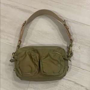 Miu Miu Green Tote Bag with Adjustable Strap and Durable Fabric